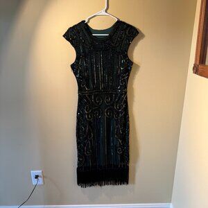 Green Sequin Dress with French Detail